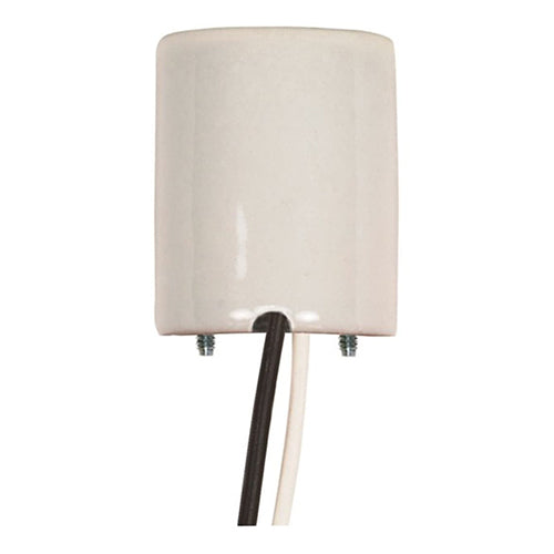 Satco 80-1700, Keyless Porcelain Socket With Paper Liner, Mounting Screws Held Captive, 2 Wireways, 660W, 600V, CSSNP Screw Shell, Glazed Finish