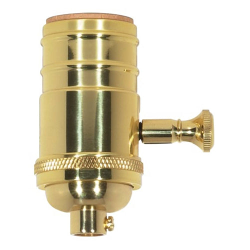 Satco 80-1703, Full Range Turn Knob Dimmer Socket, 1/8 IPS Cap, 200W, 120V, With Set Screw, Polished Brass Finish