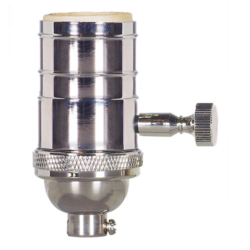 Satco 80-1704, Full Range Turn Knob Dimmer Socket, 1/8 IPS Cap, 200W, 120V, With Set Screw, Polished Nickel Finish