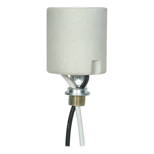 Satco 80-1708, Keyless Porcelain Socket With Hickey And Nipple, 1/8 IPS Hickey, 660W, 250V, White Finish