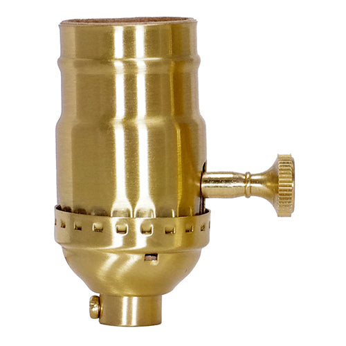 Satco 80-1737, 3 Way (2 Circuit) Turn Knob Socket With Removable Knob, 1/8 IPS Cap, 250W, 250V, With Set Screw, Satin Brass Finish