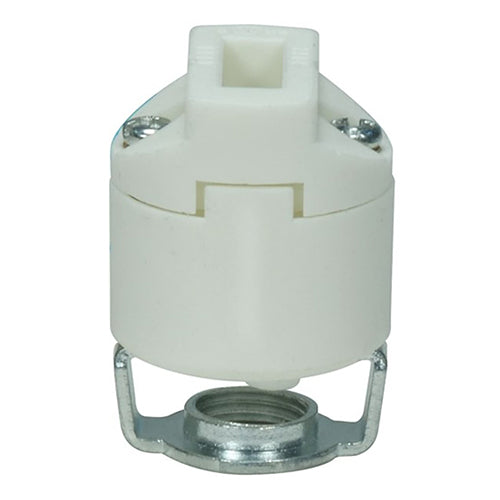 Satco 80-1741, G9 Porcelain Halogen Socket, Smooth Body, U-Channel 1/8IP Hickey, 500W, 250V, With Set Screw, White Finish