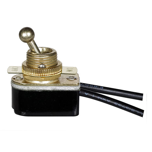Satco 80-1767, On-Off Metal Toggle Switch, Single Circuit, 3A-250V/6A-125V, Brass Plated Finish