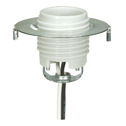 Satco 80-1768, Keyless Threaded Porcelain Socket with Hickey and Ring, 660W, 250V, CSSNP Screw Shell, White Finish