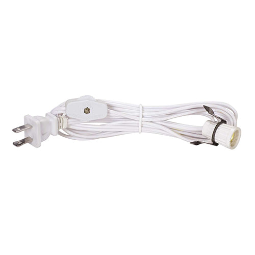Satco 80-1785, 8 Foot Socket with Cord Switch & Plug, With Set Screw, White Finish