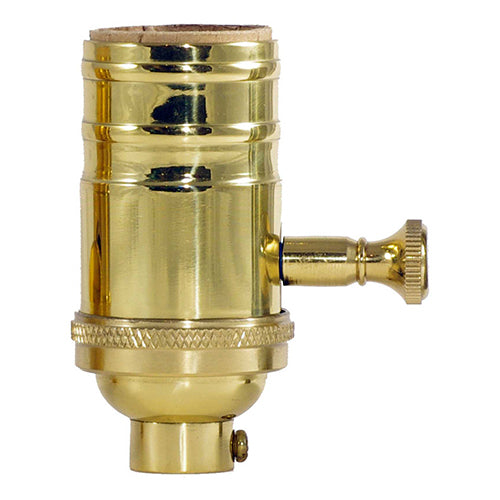 Satco 80-1795, Full Range Turn Knob Dimmer Socket with Removable Knob, 150W, 120V, With Set Screw, Polished Brass Finish