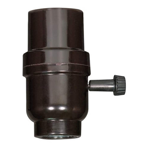 Satco 80-1968, 3 Way (2 Circuit) Turn Knob Socket With Removable Knob, 1/8 IPS Cap, 250W, 250V, Aluminum, Dark Antique Brass Finish