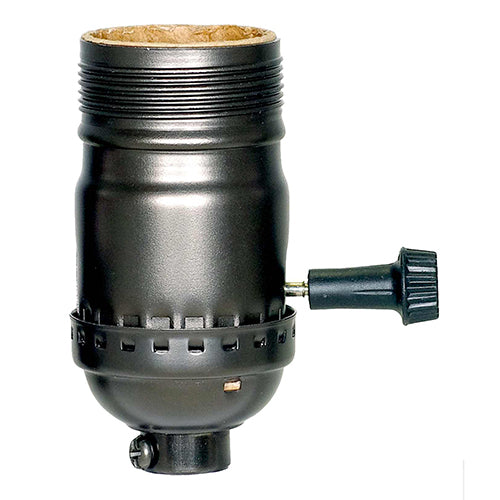 Satco 80-1969, 3 Way (2 Circuit) Turn Knob Socket With Removable Knob, 1/8 IPS Cap, 250W, 250V, Aluminum, Dark Antique Brass Finish, Uno Thread