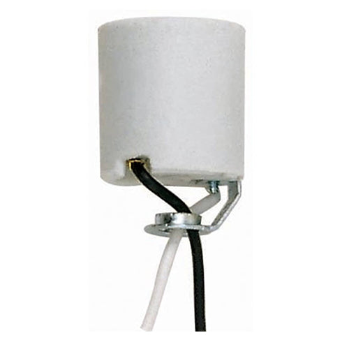 Satco 80-2041, Keyless Porcelain Socket With Hickey, 36" Leads, 660W, 250V, CSSNP Screw Shell, White Finish