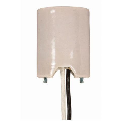Satco 80-2091, Keyless Porcelain Mogul Socket w/Lamp Grip Mounting Screws Held Captive, 2 Wireways, 1/2" Strip Leads, 1500W, 600V