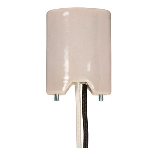 Satco 80-2093, Keyless Porcelain Mogul Socket, Mounting Screws Held Captive, 2 Wireways, 1/2" Strip Leads, 1500W, 600V