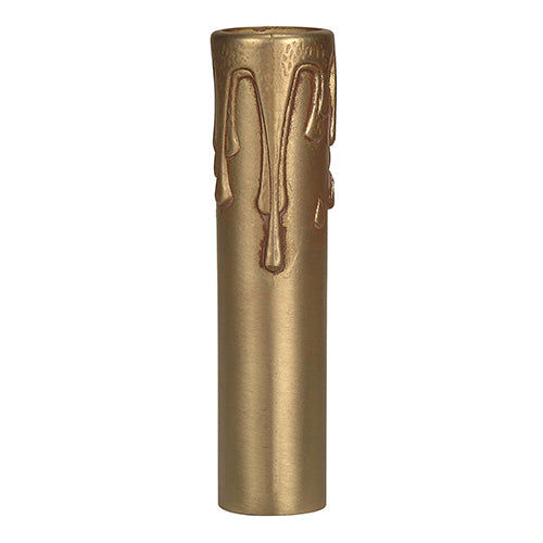 Satco 80-2144, Brass Metal Candelabra Base Candle Cover With Drip, 13/16" Inside Diameter, 7/8" Diameter, 4" Height, French Gold Finish