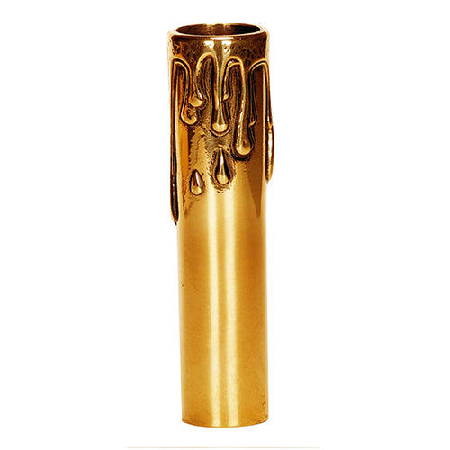 Satco 80-2145, Brass Metal Candelabra Base Candle Cover With Drip, 13/16" Inside Diameter, 7/8" Diameter, 4" Height, Polished Brass Finish
