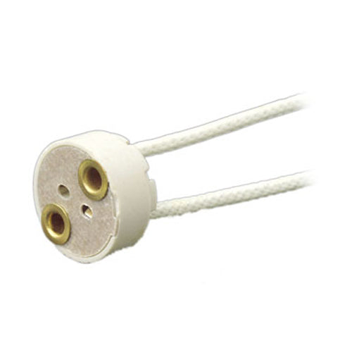Leviton 80054, Ceramic Body Lampholder, Miniature Bi-Pin Base, G4, G6.35, GY6.35, GX5.3 MR16, GZ4 MR11, Halogen, Incandescent, Mounting Holes, Side Wired, White