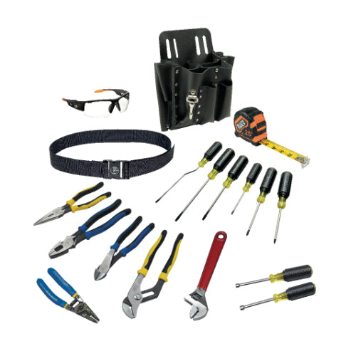 Klein Tools 80118, Journeyman Tool Set with Tool Belt and Leather Pouch, 18-Piece