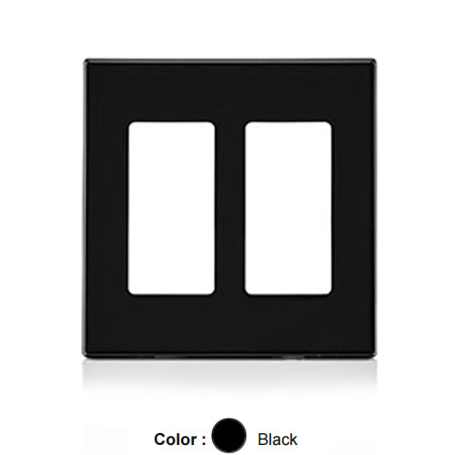 Leviton 80309-SE, 2-Gang Decora Plus Screwless Wallplates with Subplate, Snap-On Mount, Polycarbonate, Black, 2 Packs