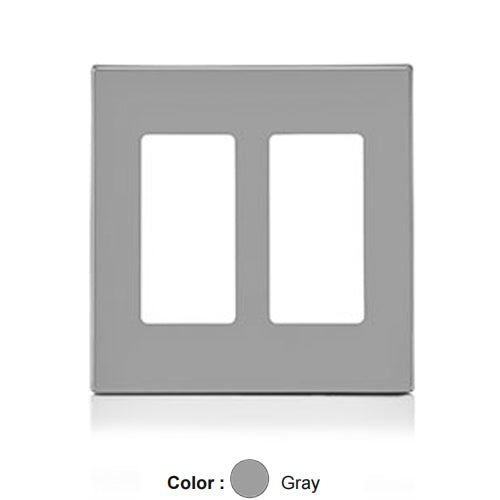 Leviton 80309-SGY, 2-Gang Decora Plus Screwless Wallplates with Subplate, Snap-On Mount, Polycarbonate, Gray, 2 Packs