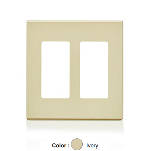 Leviton 80309-SI, 2-Gang Decora Plus Screwless Wallplates with Subplate, Snap-On Mount, Polycarbonate, Ivory, 2 Packs