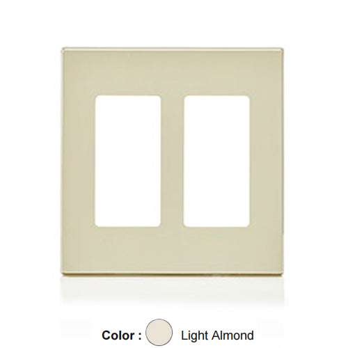 Leviton 80309-ST, 2-Gang Decora Plus Screwless Wallplates with Subplate, Snap-On Mount, Polycarbonate, Light Almond, 2 Packs