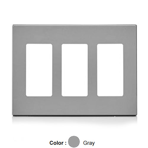 Leviton 80311-GY, 3-Gang Decora Plus Screwless Wallplates with Subplate, Snap-On Mount, Polycarbonate, Gray