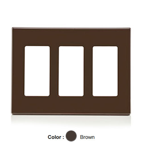 Leviton 80311-S0, 3-Gang Decora Plus Screwless Wallplates with Subplate, Snap-On Mount, Polycarbonate, Brown