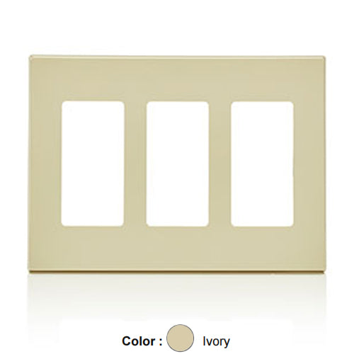 Leviton 80311-SI, 3-Gang Decora Plus Screwless Wallplates with Subplate, Snap-On Mount, Polycarbonate, Ivory
