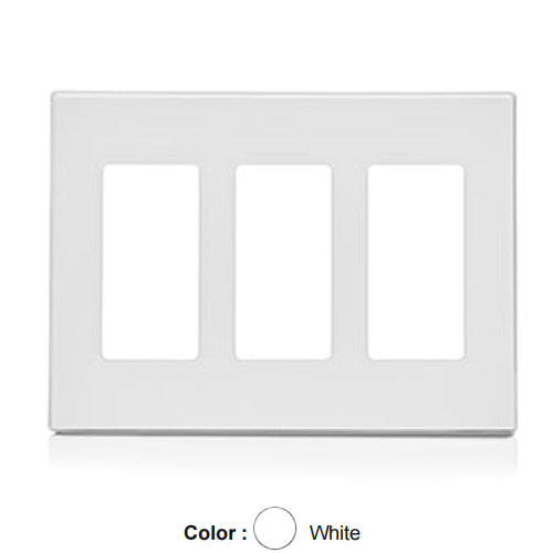 Leviton 80311-SW, 3-Gang Decora Plus Screwless Wallplates with Subplate, Snap-On Mount, Polycarbonate, White, 2 Packs