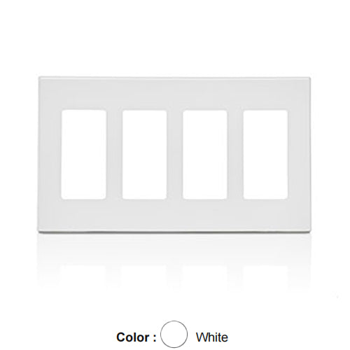 Leviton 80312-SW, 4-Gang Decora Plus Screwless Wallplates with Subplate, Snap-On Mount, Polycarbonate, White