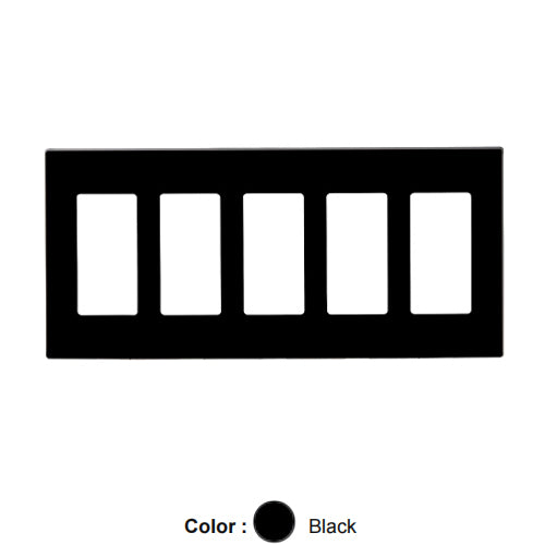 Leviton 80321-SE, 5-Gang Decora Plus Screwless Wallplates with Subplate, Snap-On Mount, Polycarbonate, Black