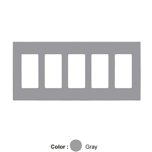 Leviton 80321-SGY, 5-Gang Decora Plus Screwless Wallplates with Subplate, Snap-On Mount, Polycarbonate, Gray
