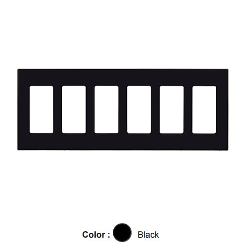 Leviton 80326-SE, 6-Gang Decora Plus Screwless Wallplates with Subplate, Snap-On Mount, Polycarbonate, Black