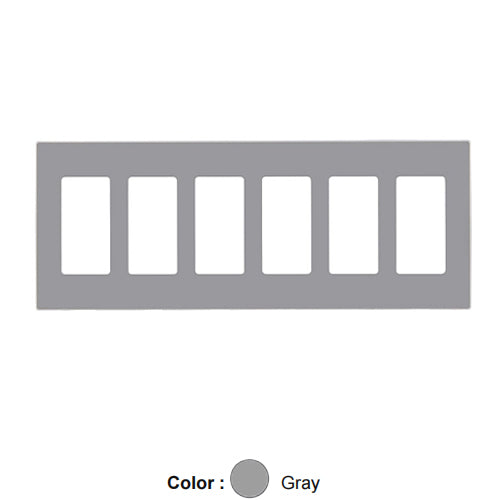 Leviton 80326-SGY, 6-Gang Decora Plus Screwless Wallplates with Subplate, Snap-On Mount, Polycarbonate, Gray