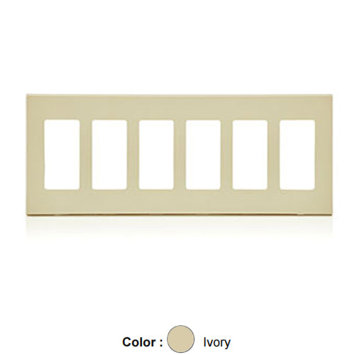 Leviton 80326-SI, 6-Gang Decora Plus Screwless Wallplates with Subplate, Snap-On Mount, Polycarbonate, Ivory