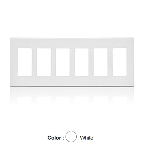 Leviton 80326-SW, 6-Gang Decora Plus Screwless Wallplates with Subplate, Snap-On Mount, Polycarbonate, White