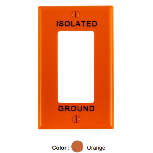 Leviton 80401-IG, 1-Gang Decora Wallplate, Standard Size, Thermoplastic Nylon, Hot Stamped Isolated Ground, Lettering Size 3/16-Inch, Orange