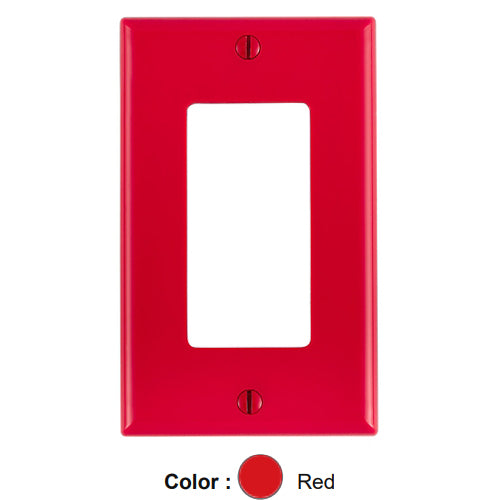 Leviton 80401-NR, 1-Gang Decora/GFCI Device Decora Wallplate, Standard Size, Thermoplastic Nylon, Device Mount, Red, 10 Packs