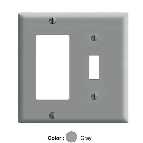 Leviton 80405-GY, 2-Gang 1-Toggle and 1-Decora/GFCI Device Combination Wallplate, Standard Size, Thermoset, Device Mount, Gray