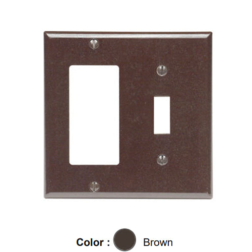 Leviton 80405, 2-Gang 1-Toggle and 1-Decora/GFCI Device Combination Wallplate, Standard Size, Thermoset, Device Mount, Brown