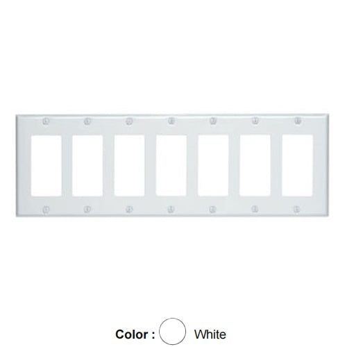 Leviton 80407-W, 7-Gang Decora/GFCI Device Decora Wallplate, Standard Size, Painted Metal, Device Mount, White