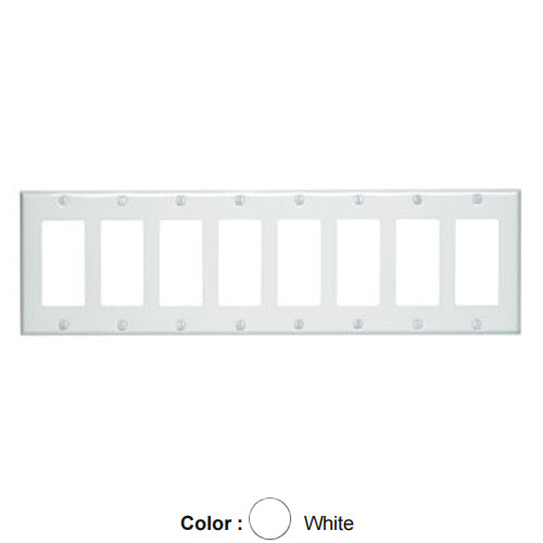 Leviton 80408-W, 8-Gang Decora/GFCI Device Wallplate, Standard Size, Painted Metal, White