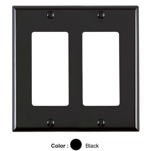 Leviton 80409-CNE, 2-Gang Decora Wallplate for 347 Volt Lighting Applications, Standard Size, Black