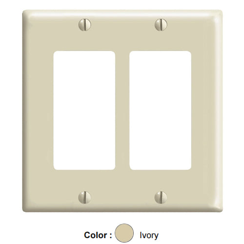 Leviton 80409-CNI, 2-Gang Decora Wallplate for 347 Volt Lighting Applications, Standard Size, Ivory