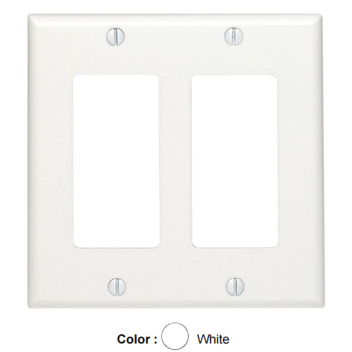 Leviton 80409-CNW, 2-Gang Decora Wallplate for 347 Volt Lighting Applications, Standard Size, White