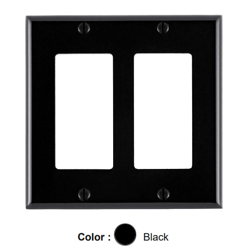 Leviton 80409-E, 2-Gang Decora/GFCI Device Decora Wallplate, Standard Size, Thermoset, Device Mount, Black, 5 Packs