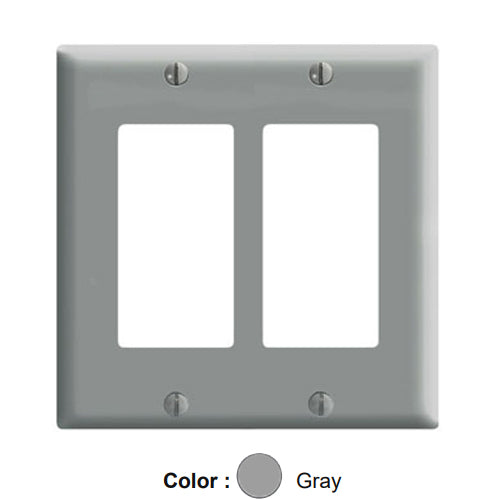 Leviton 80409-GY, 2-Gang Decora/GFCI Device Decora Wallplate, Standard Size, Thermoset, Device Mount, Gray, 5 Packs
