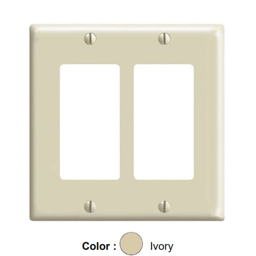 Leviton 80409-I, 2-Gang Decora/GFCI Device Decora Wallplate, Standard Size, Thermoset, Device Mount, Ivory, 5 Packs