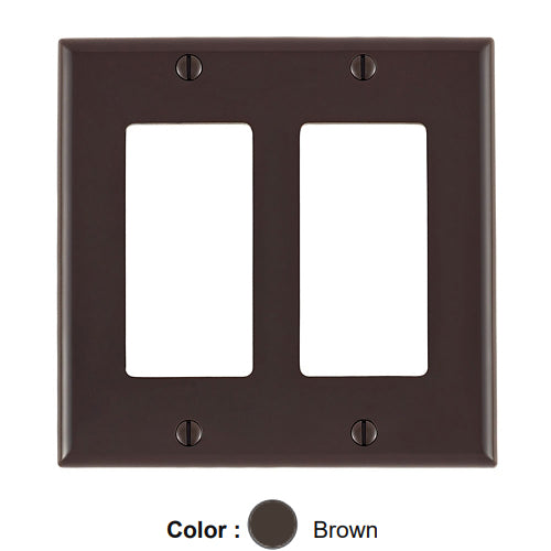 Leviton 80409-N, 2-Gang Decora/GFCI Device Decora Wallplate, Standard Size, Thermoplastic Nylon, Device Mount, Brown, 2 Packs