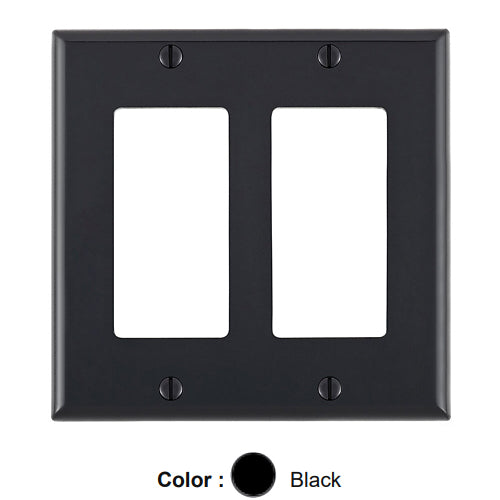 Leviton 80409-NE, 2-Gang Decora/GFCI Device Decora Wallplate, Standard Size, Thermoplastic Nylon, Device Mount, Black, 5 Packs