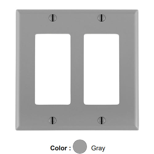 Leviton 80409-NGY, 2-Gang Decora/GFCI Device Decora Wallplate, Standard Size, Thermoplastic Nylon, Device Mount, Gray, 5 Packs