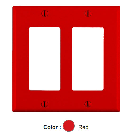 Leviton 80409-NR, 2-Gang Decora/GFCI Device Decora Wallplate, Standard Size, Thermoplastic Nylon, Device Mount, Red, 5 Packs